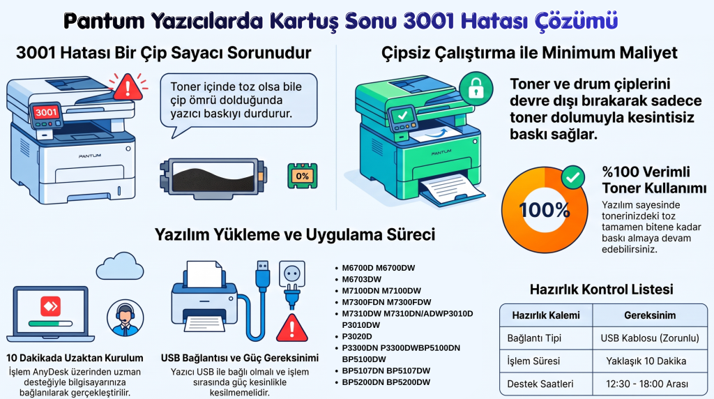Pantum Toner Ömrü Sonu ve Tambur Ömrü Sonu 3001 Hatası Çözümü